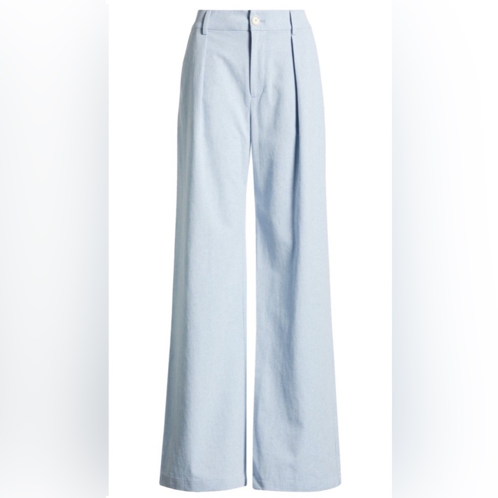 NWT PAIGE Dallas Pants Wide Leg Light Chambray Cotton‎ Linen 2